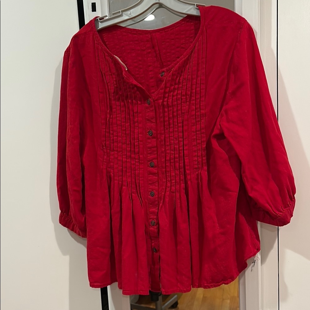 Red Smocked Puff Sleeve Blouse size 16.